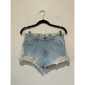 Forever 21 cut off denim shorts size 26 lace y2k light wash